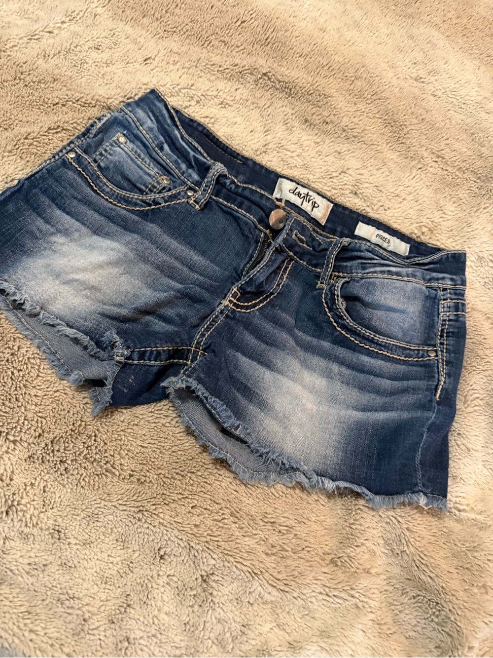 Daytrip Distressed Mid-Blue Denim Cutoff Shorts